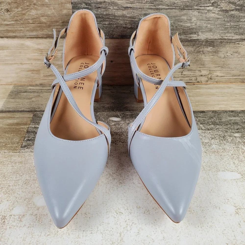 Journee Collection Galvinn Womens Crisscross Pump Sz 9 Light Blue Vegan Leather